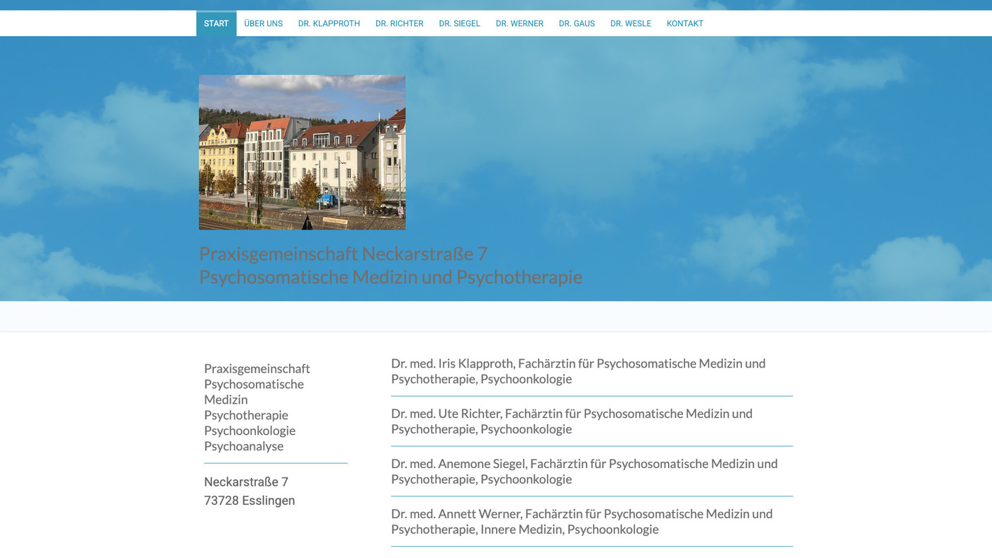 Gebäude der Praxisgemeinschaft Neckarstraße 7 in Esslingen mit Psychosomatischer Medizin und Psychotherapie